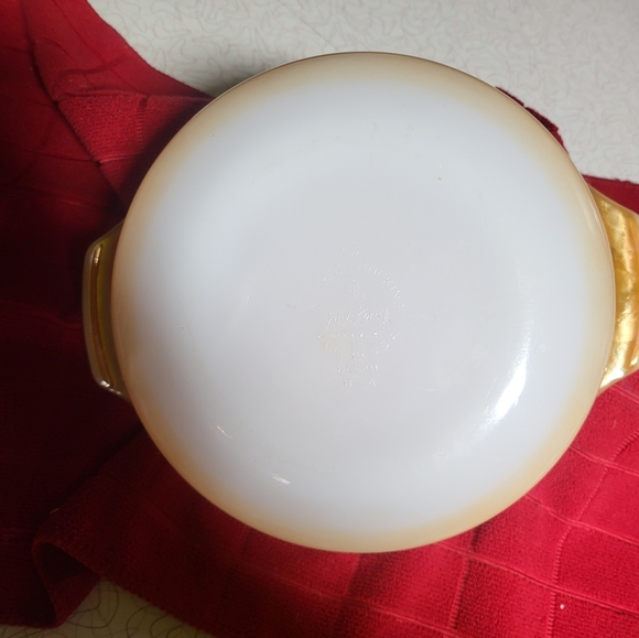 Vintage Anchor Hocking Fire King Ovenware Peach Lustre Casserole Milk Glass